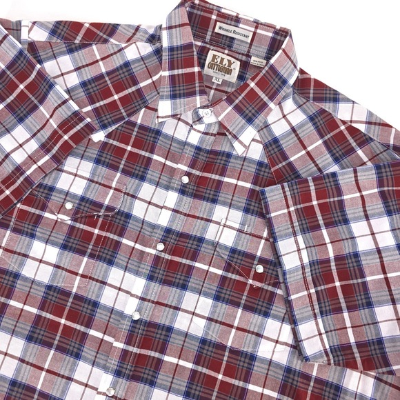 VTG ELY Cattleman Plaid Shirt Men's XL Western Cowboy Pearl Snap Wrinkle Vintage - Picture 1 of 16